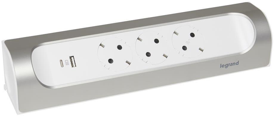 Разклонител ъглов сив 3x2P+E без кабел с USB A+C 3A 15W Corner NEW Legrand