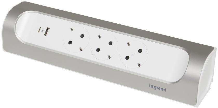 Разклонител ъглов сив 3x2P+E без кабел с USB A+C 3A 15W Corner NEW Legrand