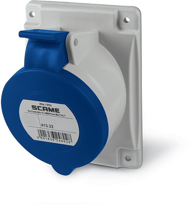 Промишлен контакт 2P+Е 32A 230V IP54 серия Optima панелен монтаж 84х106мм Scame