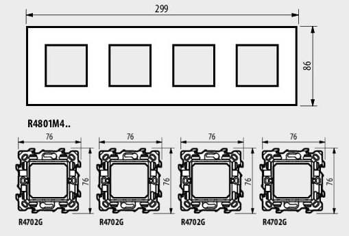 Рамка 2+2+2+2 мод. цвят Черен сатен (Black satin) Classia Bticino /блистер/