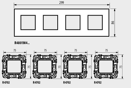 Рамка 2+2+2+2 мод. цвят Черен с никел (Black nickel) Classia Bticino /блистер/