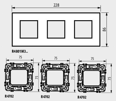 Рамка 2+2+2 мод. цвят Бял с хром (White chrome) Classia Bticino /блистер/