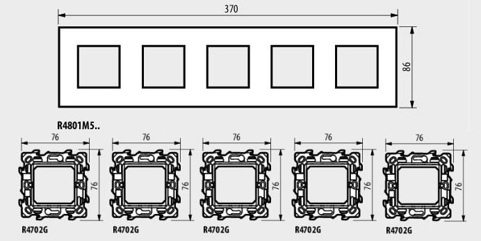 Рамка 2+2+2+2+2 мод. цвят Черен гланц (Black) Classia Bticino /блистер/