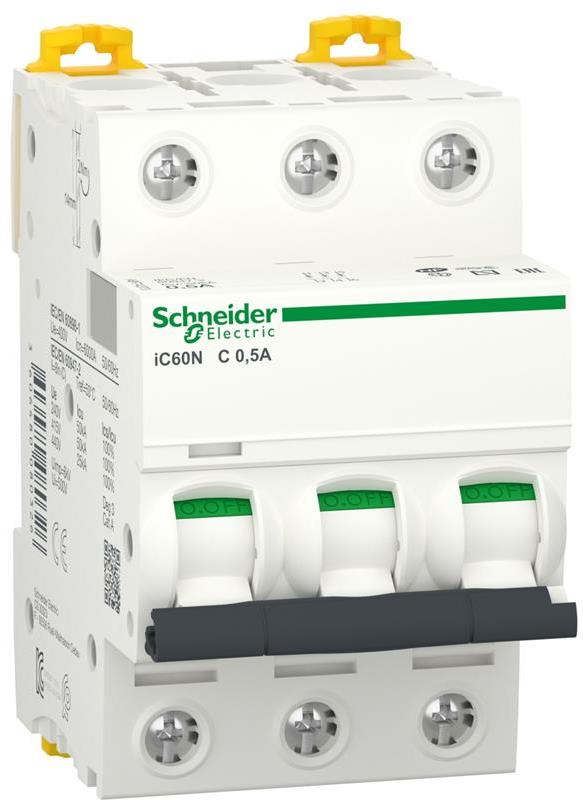 Автоматичен прекъсвач Acti 9 iC60N 3P 0.5A крива C 6kA SE