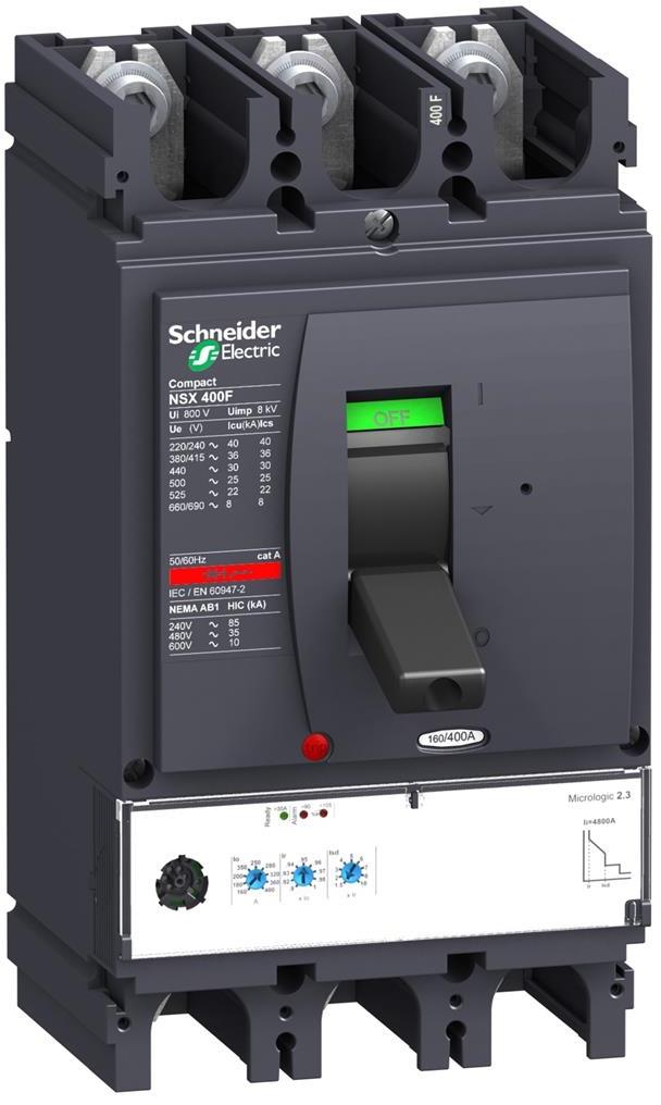 Автомат NSX400N 3P 250А електронна защита Micrologic 2.3 50kA регулируем (In x 0.4…1) SE /до изчерпване/