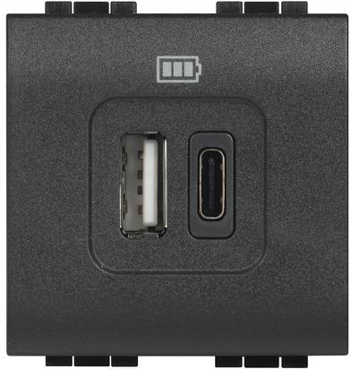 Розетка 2xUSB за зареждане тип A+C 3A 15W 2 мод. цвят Антрацит LL Bticino