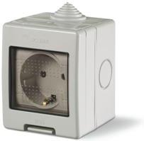 Контакт шуко 16A единичен с детска защита моноблок IP55 Unibox, цвят СИВ Scame