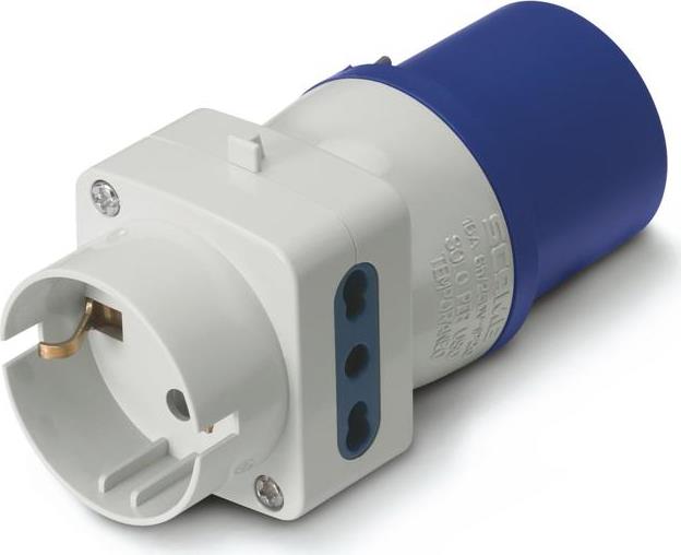 Индустриален адаптер от евро щепсел 2P+E 16A към шуко и 2 италиански стандарт Adapto Scame