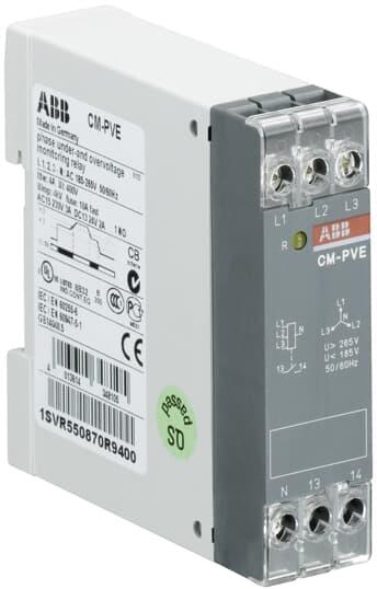 Реле за контрол на напрежение 3P, мин+макс праг, CM-PVE 1n/o, L1-L2-L3-N=185...265Vac ABB
