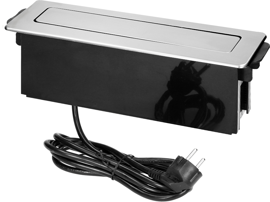 Мебелна кутия Pop-Up, с контакти 3х шуко, 2х USB тип A+C, кабел 2m, 273x65x93mm, цвят ИНОКС, ORNO