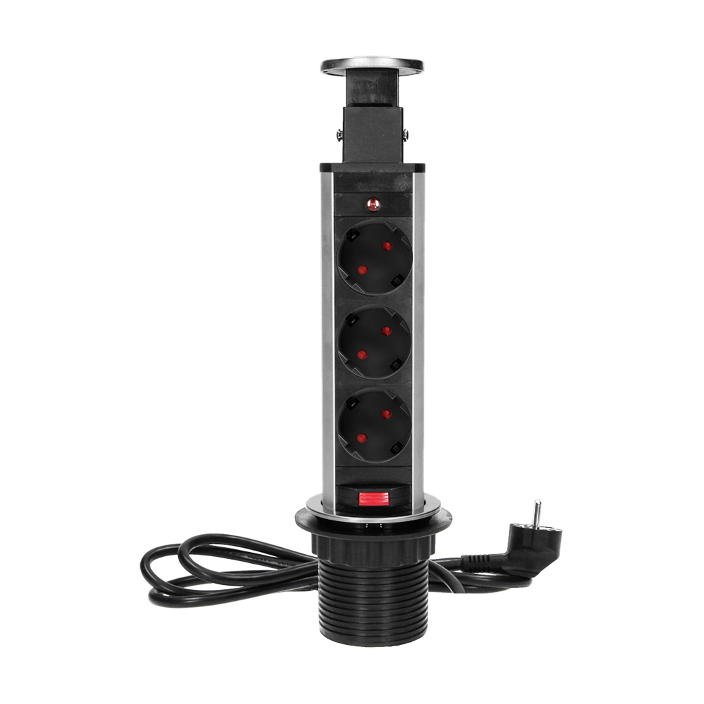 Мебелна колона Pop-Up, с контакти 3х шуко, кабел 1.8m, Ø60mm, цвят ИНОКС, ORNO