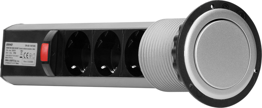 Мебелна колона Pop-Up, с контакти 3х шуко, кабел 1.8m, Ø60mm, цвят АЛУМИНИЙ, ORNO