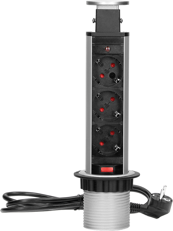 Мебелна колона Pop-Up, с контакти 3х шуко, кабел 1.8m, Ø60mm, цвят АЛУМИНИЙ, ORNO