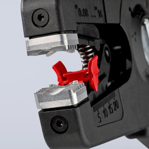 Клещи заголващи саморегулиращи PreciStrip, черно-фосфатирани, жило Ø0.08-16мм, черно-червена ръкохватка 195мм, Knipex
