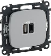 Розетка 2хUSB за зареждане тип A+C 3A 15W цвят Алуминий Valena Allure (комплект с механизъм) Legrand