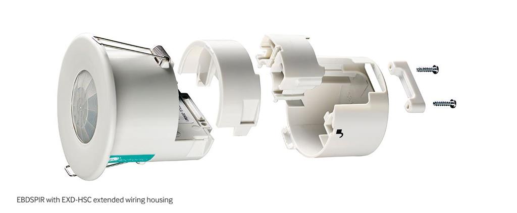 Датчик за присъствие PIR, за вграждане в таван, 360°, обхват D7m @ h=2,8m, IP40, 2CH, EBDSPIR-PRM-2CH, CP Electronics
