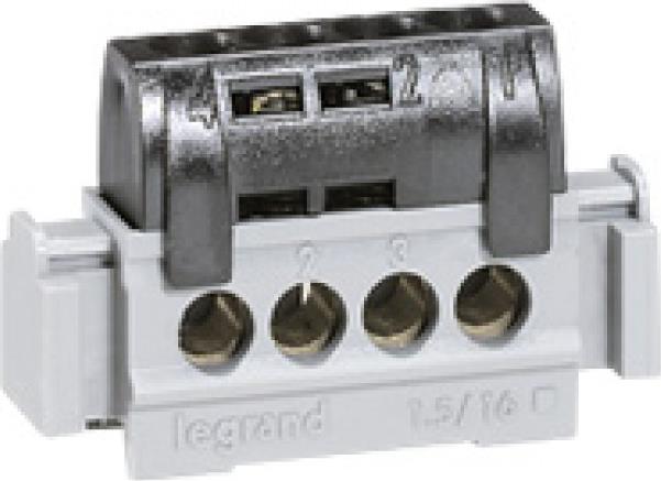 Клемен блок с основа, 4 изхода 4х1.5-16mm2 черна Legrand