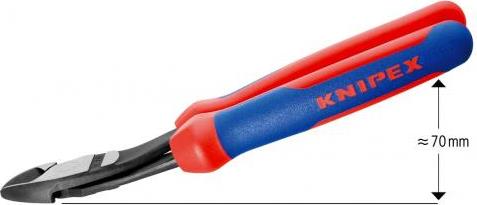 Клещи диагонални резачки под ъгъл 25˚ усилени, синьо-червена ръкохватка 200мм, Knipex