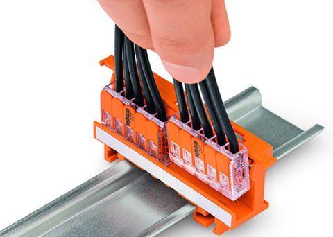 Държач за монтаж на клеми серия 221 - 4мм2 към DIN шина оранжев Wago 