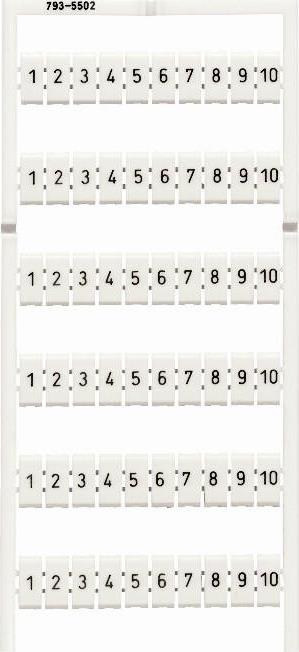 Маркировка БЯЛА НАДПИСАНА с цифри от 1 до 10 /блистер 100бр./ за редова клема TOPJOB® S Wago