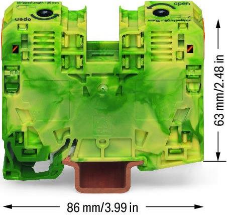 Редова клема ЖЪЛТО/ЗЕЛЕНА 35мм2 БЕЗВИНТОВА със заземителна връзка към основата серия TOPJOB® S Wago