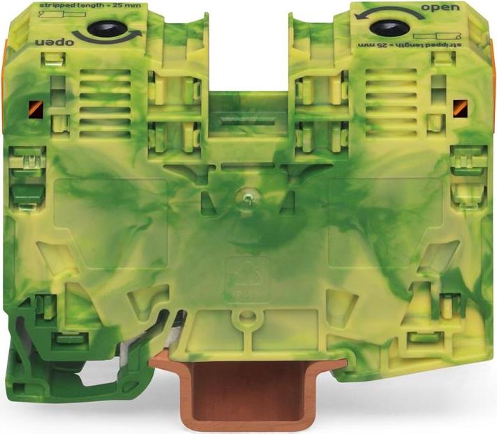 Редова клема ЖЪЛТО/ЗЕЛЕНА 35мм2 БЕЗВИНТОВА със заземителна връзка към основата серия TOPJOB® S Wago