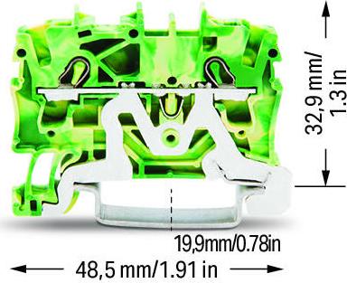 Редова клема ЖЪЛТО/ЗЕЛЕНА 2.5мм2 БЕЗВИНТОВА със заземителна връзка към основата съсерия TOPJOB® S Wago
