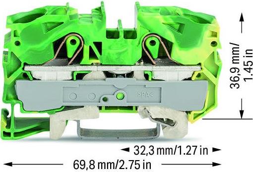 Редова клема ЖЪЛТО/ЗЕЛЕНА 16мм2 БЕЗВИНТОВА със заземителна връзка към основата съсерия TOPJOB® S Wago
