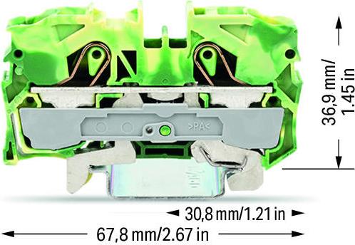 Редова клема ЖЪЛТО/ЗЕЛЕНА 10мм2 БЕЗВИНТОВА със заземителна връзка към основата съсерия TOPJOB® S Wago