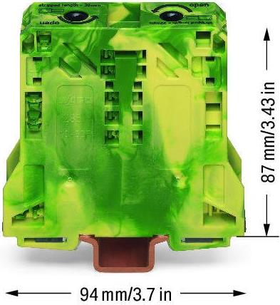 Редова клема ЖЪЛТО/ЗЕЛЕНА 50мм2 БЕЗВИНТОВА със заземителна връзка към основата серия TOPJOB® S Wago