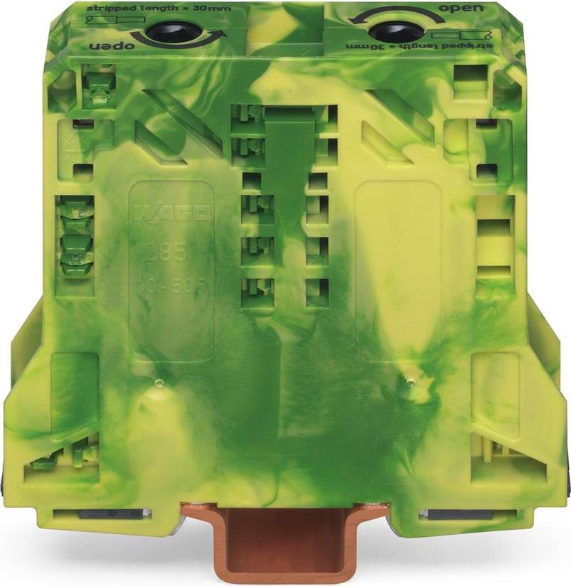 Редова клема ЖЪЛТО/ЗЕЛЕНА 50мм2 БЕЗВИНТОВА със заземителна връзка към основата серия TOPJOB® S Wago