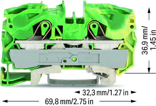 Редова клема ЖЪЛТО/ЗЕЛЕНА 6мм2 БЕЗВИНТОВА със заземителна връзка към основата съсерия TOPJOB® S Wago