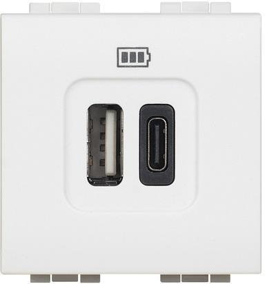 Розетка 2xUSB за зареждане тип A+C 3A 15W 2 мод. цвят Бял LL Bticino
