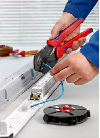 Клещи за кримпване на кабелни накрайници 0.5-25мм2 MultiCrimp, 5 челюсти, синьо-червена ръкохватка 250мм, с пружина, Knipex