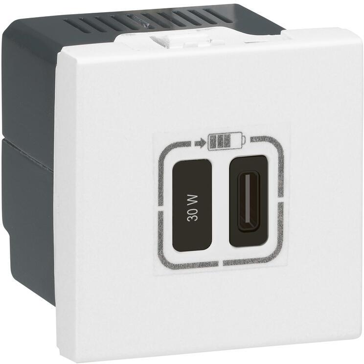 Розетка USB за зареждане тип C Power Delivery 30W 2 мод. цвят Бял Mosaic Legrand