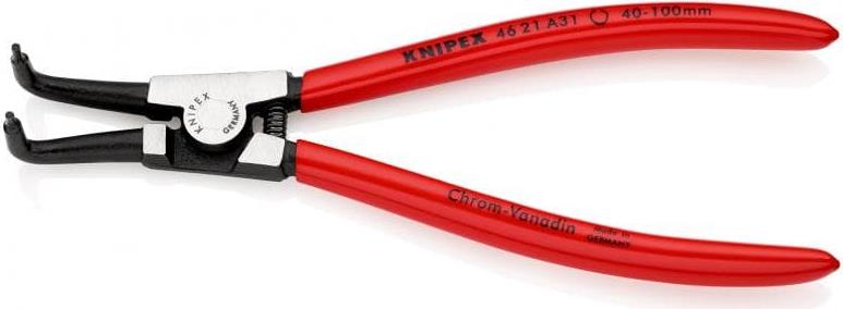 Зегер клещи под ъгъл 90°, Ø40-100мм, червена ръкохватка 200мм, с отваряща пружина, Knipex