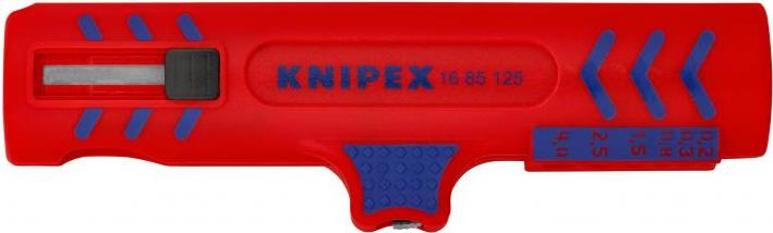 Инструмент за заголване на кабели, с телескопичен нож, за изолация Ø8-13мм, червена ръкохватка 125мм, с фиксатор, Knipex