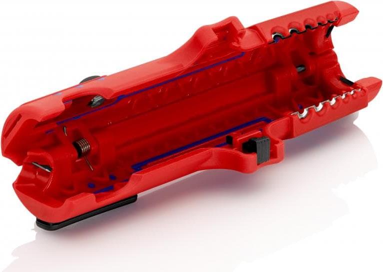 Инструмент за заголване на кабели, с телескопичен нож, за изолация Ø8-13мм, червена ръкохватка 125мм, с фиксатор, Knipex