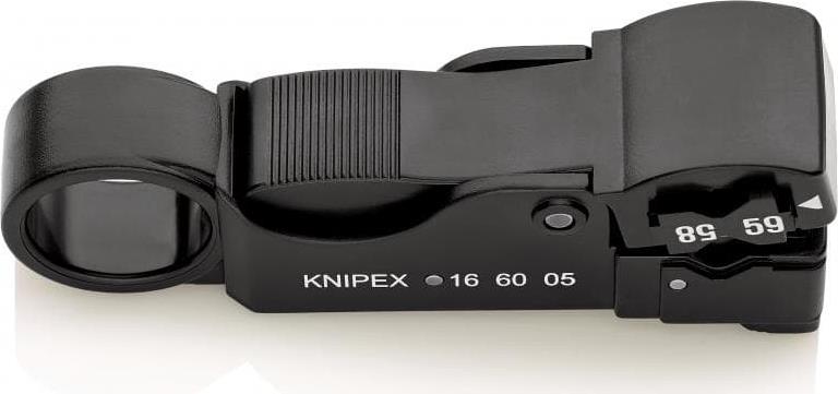 Инструмент за заголване на коаксиални кабели (RG58, RG59, RG62), черна ръкохватка 105мм, с отваряща пружина, Knipex