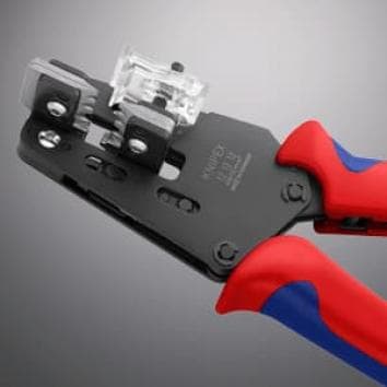Клещи заголващи прецизни, жило Ø4-10мм, синьо-червена ръкохватка 195мм, с отваряща пружина, Knipex
