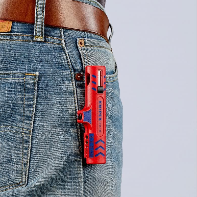 Инструмент за заголване на кабели, с телескопичен нож, за изолация Ø8-13мм, червена ръкохватка 125мм, с фиксатор, Knipex