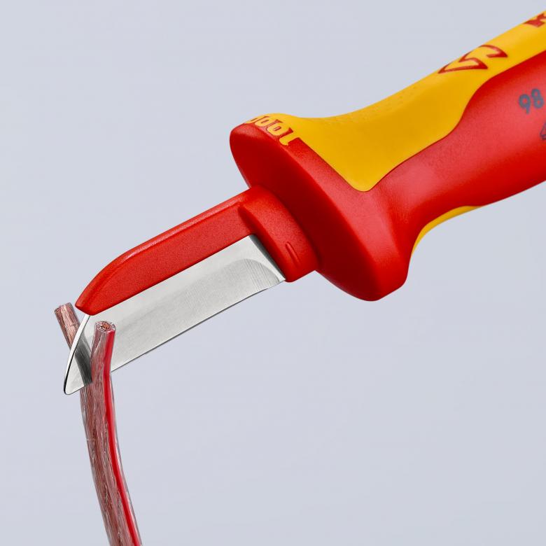 Кабелен нож с предпазител, VDE 1000V жълто-червена ръкохватка 190мм, Knipex