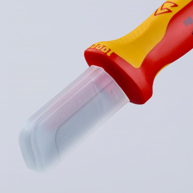 Кабелен нож с предпазител, VDE 1000V жълто-червена ръкохватка 190мм, Knipex
