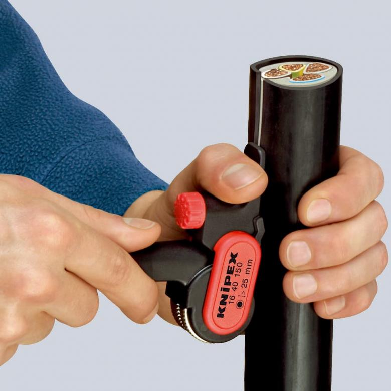 Кабелен нож, за изолация над Ø25мм, черна ръкохватка 150мм, Knipex