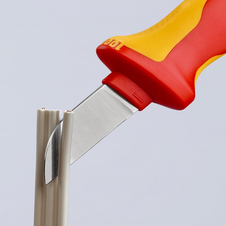 Кабелен нож, VDE 1000V жълто-червена ръкохватка 190мм, Knipex