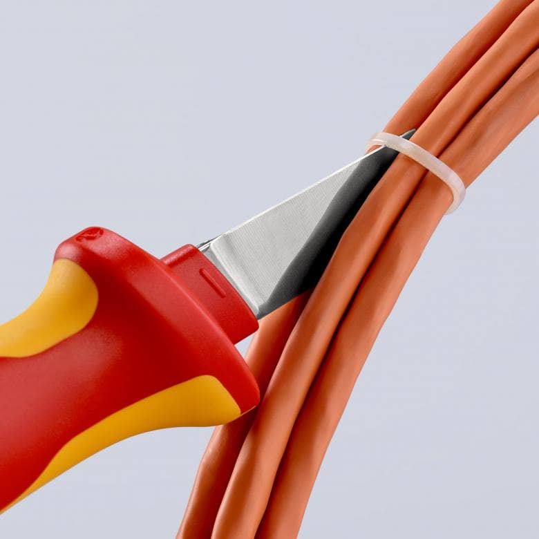 Кабелен нож, VDE 1000V жълто-червена ръкохватка 190мм, Knipex