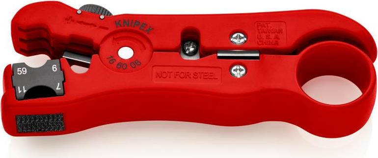 Инструмент за заголване на коаксиални кабели (RG6, RG7, RG11, RG59), червена ръкохватка 125мм, с отваряща пружина, Knipex