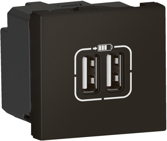 Розетка 2хUSB за зареждане тип А 3A 15W 2 мод. цвят Черен Mosaic Legrand