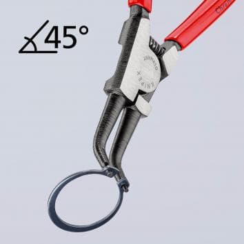 Зегер клещи под ъгъл 45°, полирани, Ø19-60мм, червена ръкохватка 185мм, с отваряща пружина, Knipex