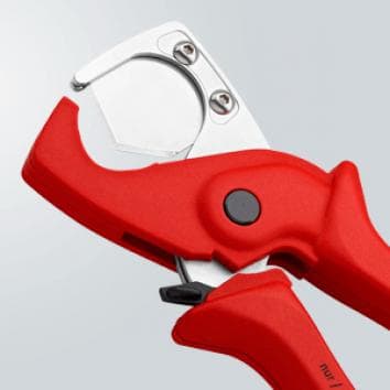 Ножици за рязане на тръби PlastiCut, хромирани, Ø25мм, червена ръкохватка 185мм, с фиксатор, Knipex